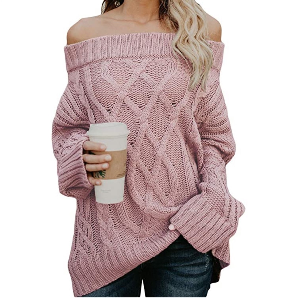 Sexy off the shoulder oversized knitted sweater